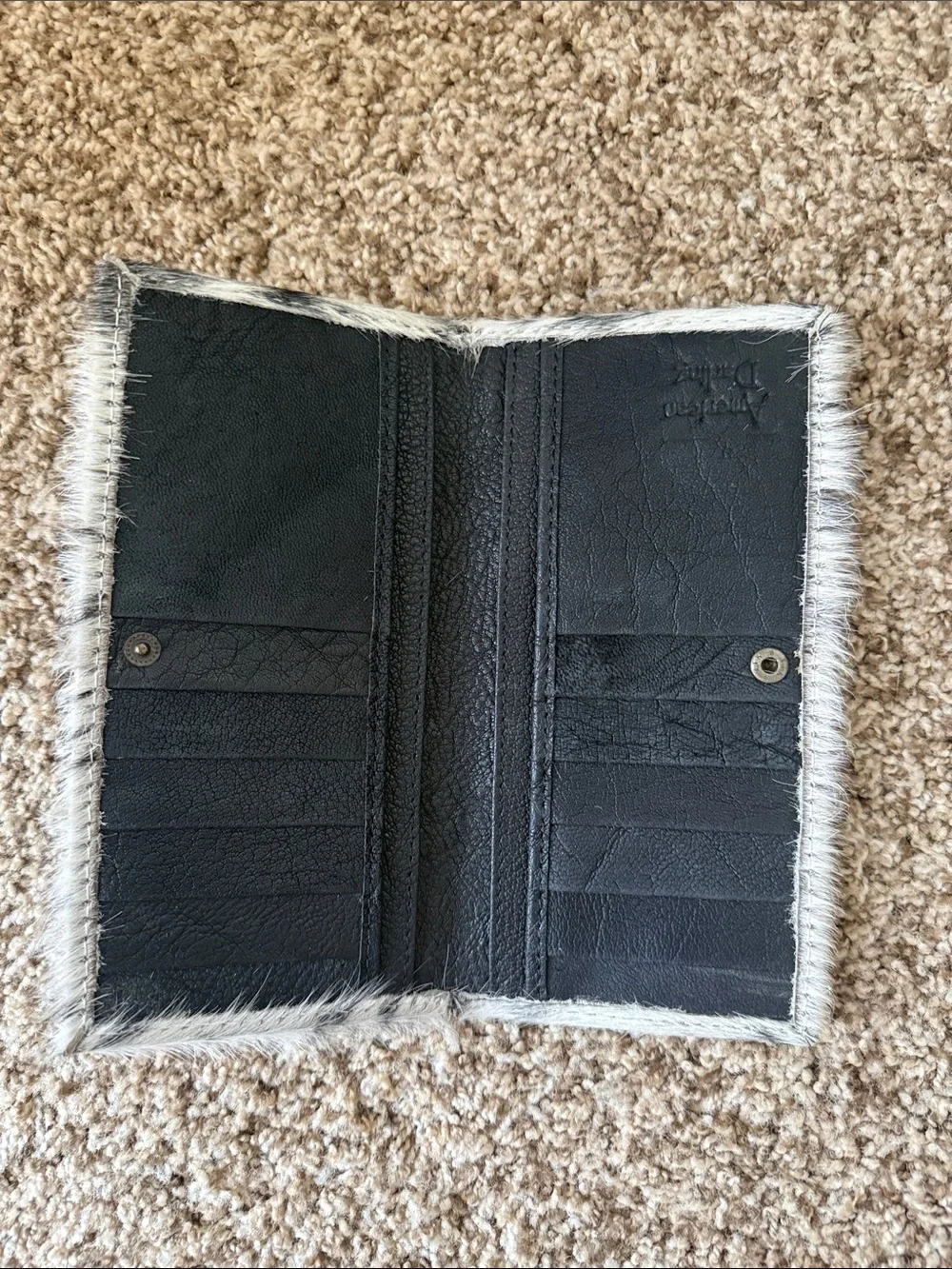 Leather Hair-On Wallet in White/Black